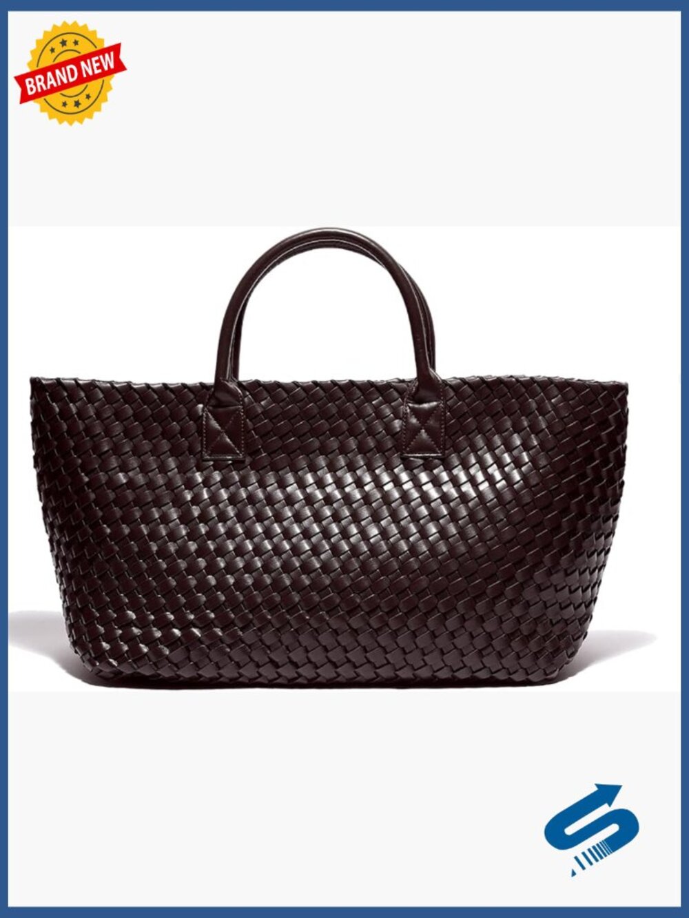 Woven Vegan Leather Large Tote Bag Travel Shoulder Handbag